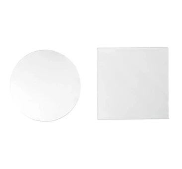 White background with square and circle-shaped mirrors, Riyadh.